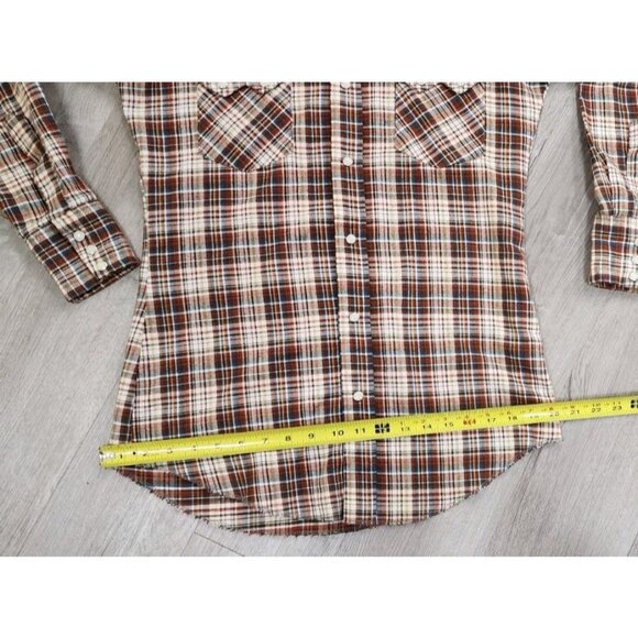 70s Vintage Dee Cee Western Striped Saw Tooth Pearl Snap Shirt S/M Plaid - Picture 4 of 7